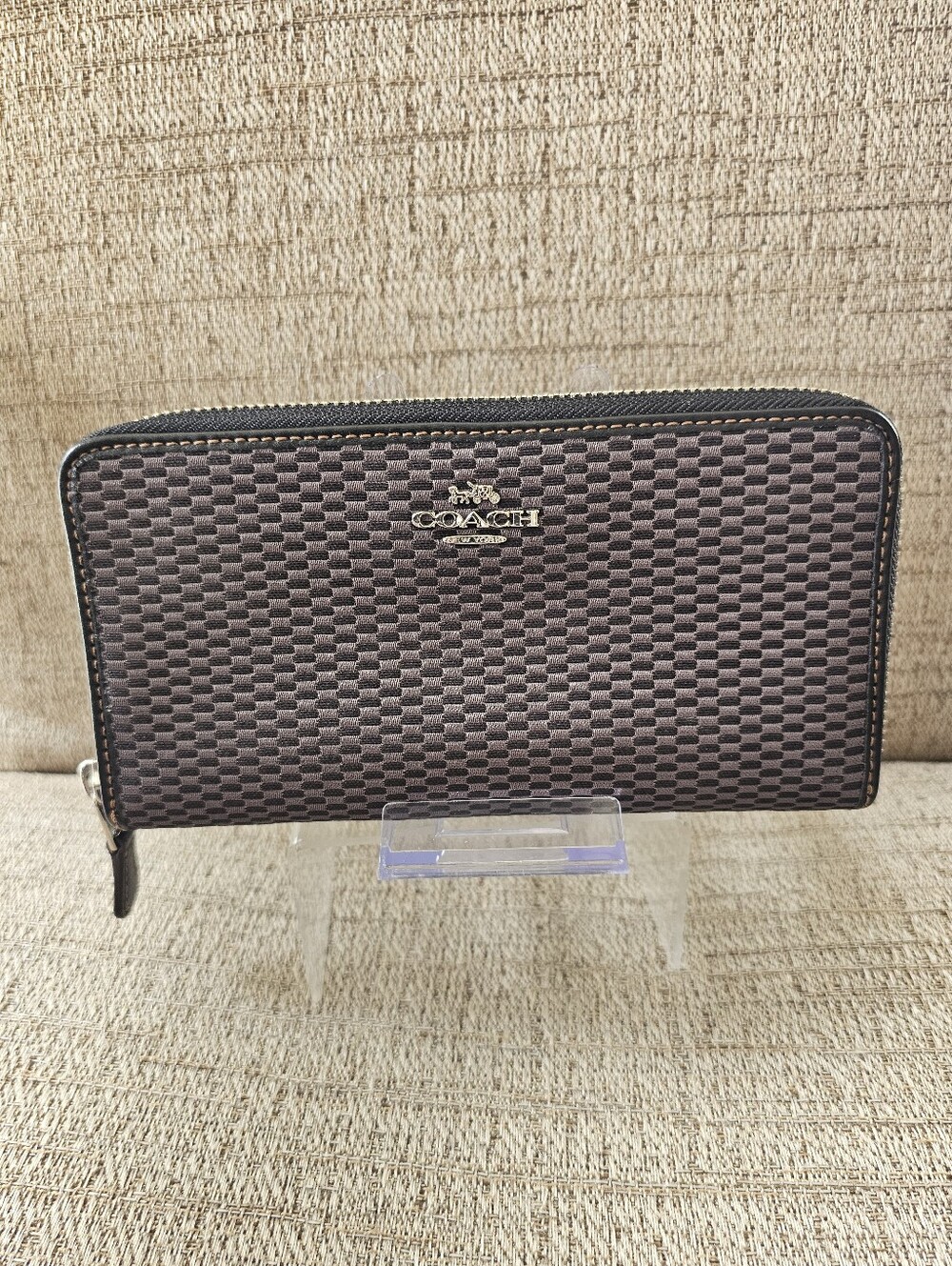 COACH Brown Woven Continential Zip-Around Wallet EUC COA
